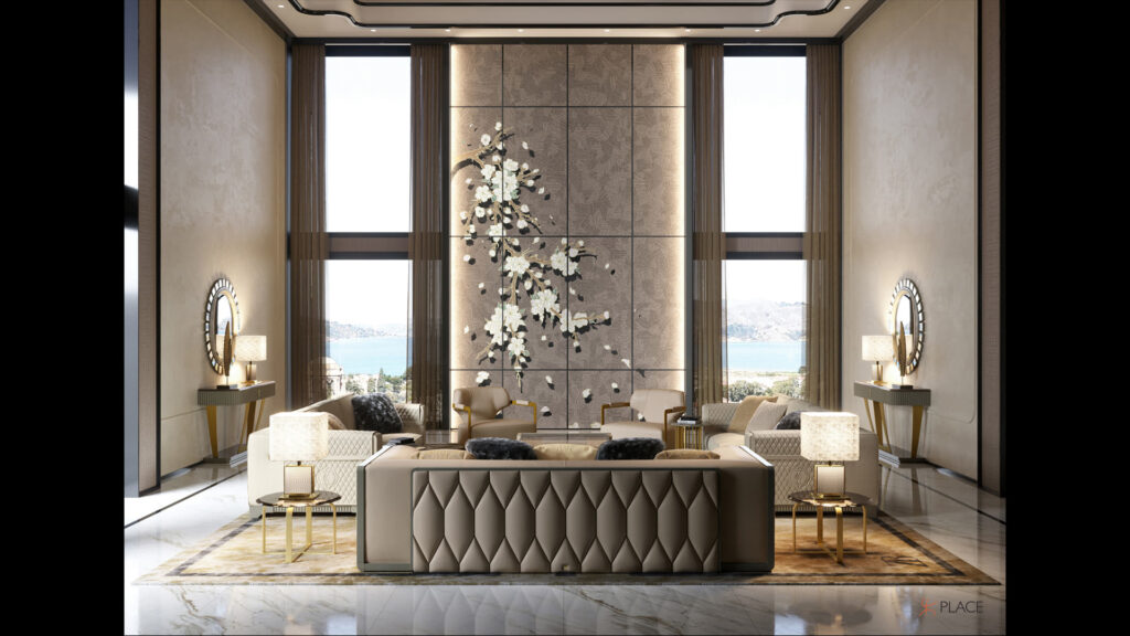 Rendering 3D Catalogo Emozionale luxury con arredi Bruno Zampa