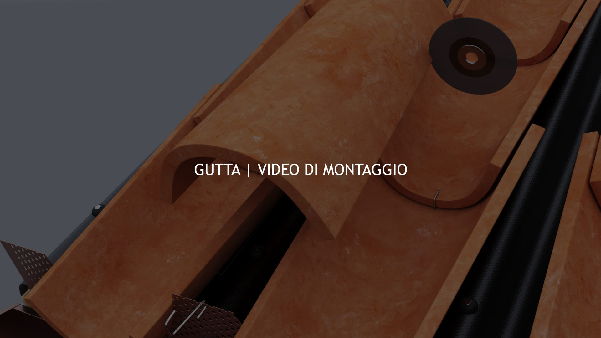 Fotogramma introduttivo del video di montaggio 3D GUTTA, con dettaglio del sistema di copertura e titolo della presentazione.